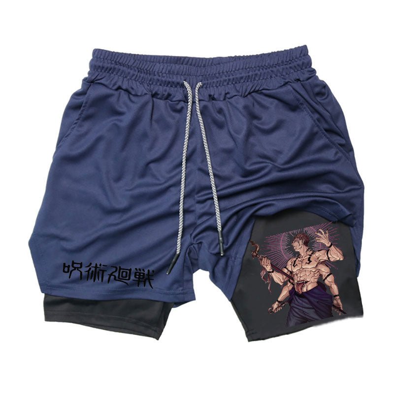 Men Running Shorts Summer Anime Jujutsu Kaisen Sportswear Short Pant 2 In 1 Training Workout Male Gym Fitness Sport Shorts - Yallafit