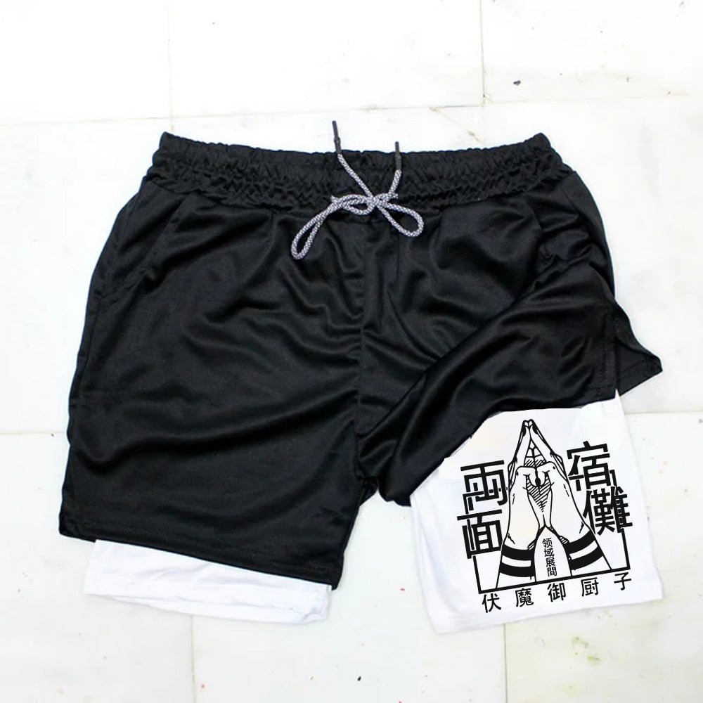 Men Running Shorts Summer Anime Jujutsu Kaisen Sportswear Short Pant 2 In 1 Training Workout Male Gym Fitness Sport Shorts - Yallafit
