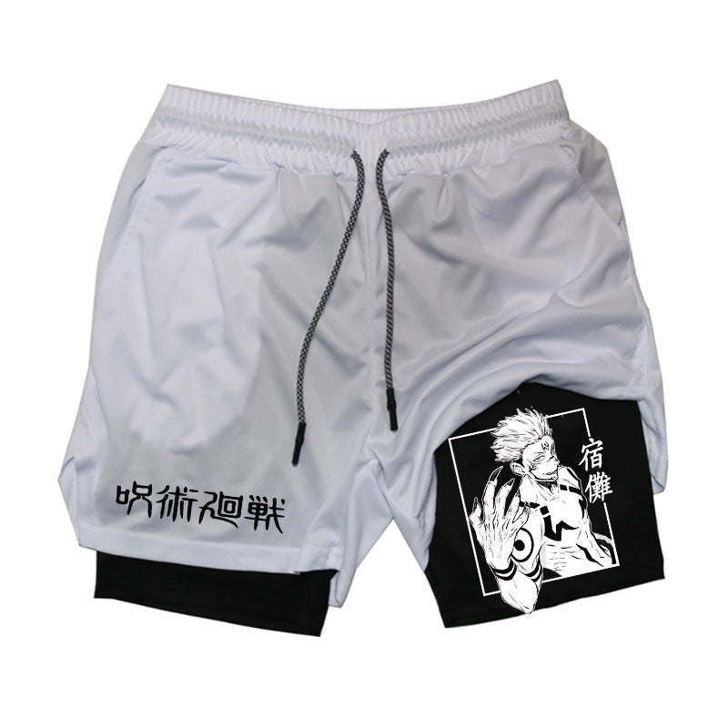 Men Running Shorts Summer Anime Jujutsu Kaisen Sportswear Short Pant 2 In 1 Training Workout Male Gym Fitness Sport Shorts - Yallafit