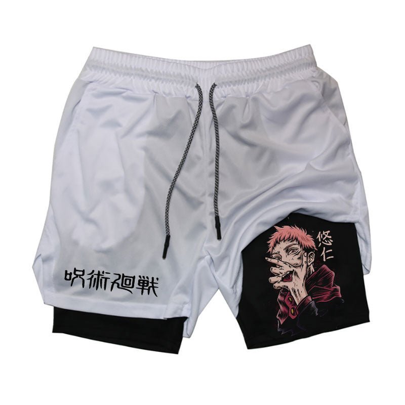 Men Running Shorts Summer Anime Jujutsu Kaisen Sportswear Short Pant 2 In 1 Training Workout Male Gym Fitness Sport Shorts - Yallafit