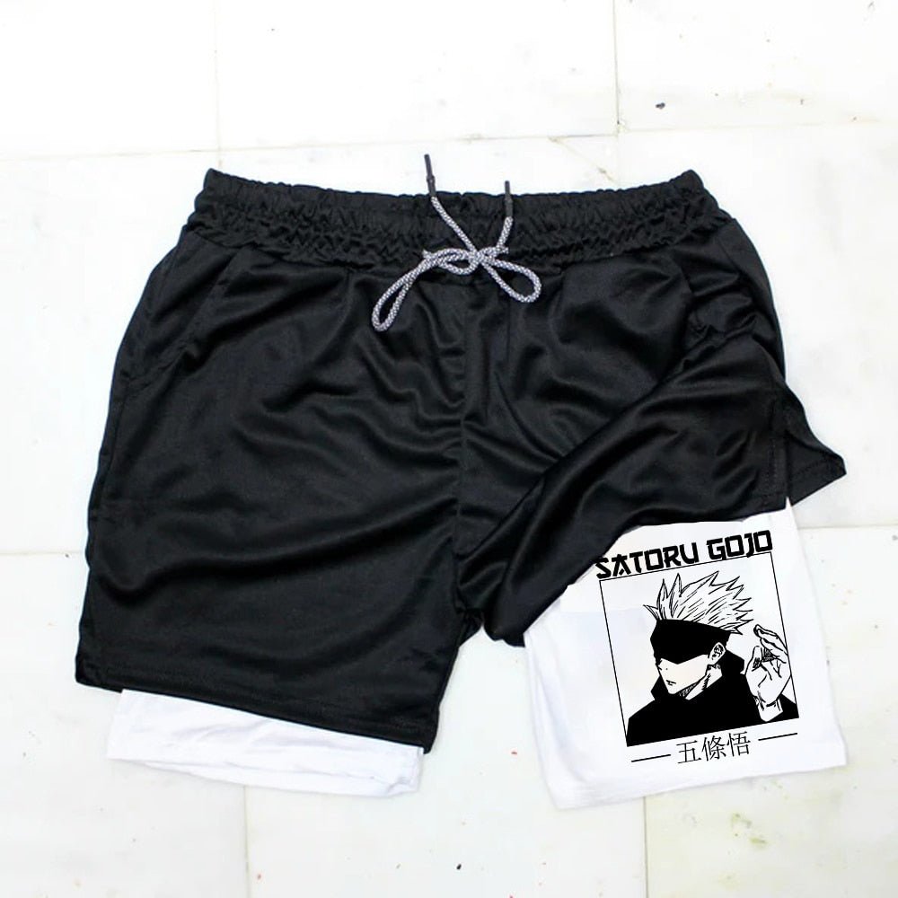 Men Running Shorts Summer Anime Jujutsu Kaisen Sportswear Short Pant 2 In 1 Training Workout Male Gym Fitness Sport Shorts - Yallafit