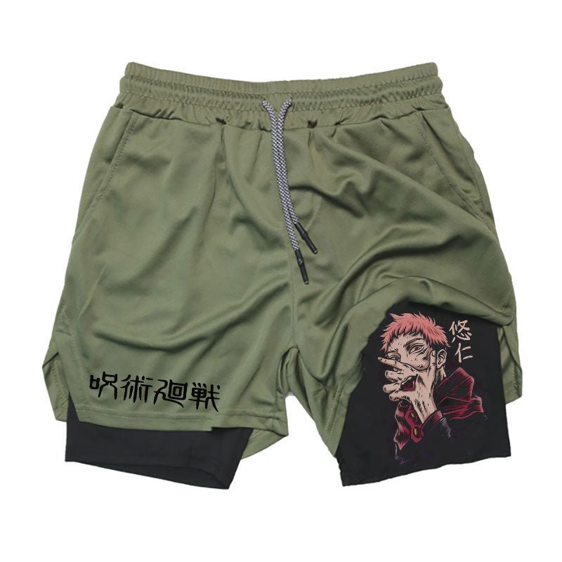 Men Running Shorts Summer Anime Jujutsu Kaisen Sportswear Short Pant 2 In 1 Training Workout Male Gym Fitness Sport Shorts - Yallafit