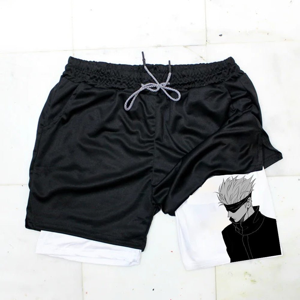 Men Running Shorts Summer Anime Jujutsu Kaisen Sportswear Short Pant 2 In 1 Training Workout Male Gym Fitness Sport Shorts - Yallafit