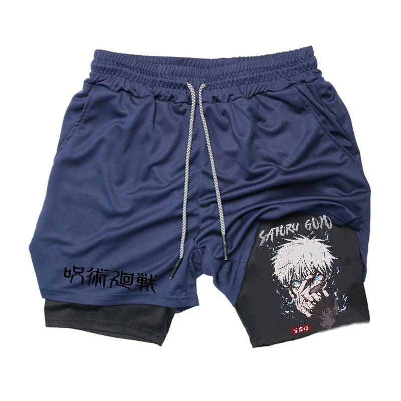 Men Running Shorts Summer Anime Jujutsu Kaisen Sportswear Short Pant 2 In 1 Training Workout Male Gym Fitness Sport Shorts - Yallafit
