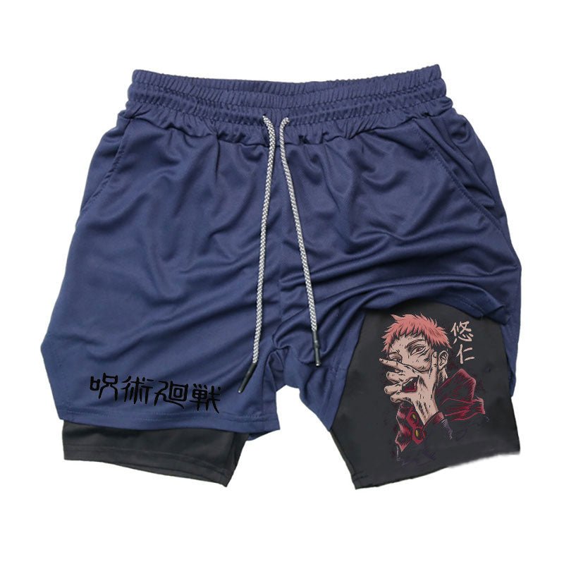 Men Running Shorts Summer Anime Jujutsu Kaisen Sportswear Short Pant 2 In 1 Training Workout Male Gym Fitness Sport Shorts - Yallafit