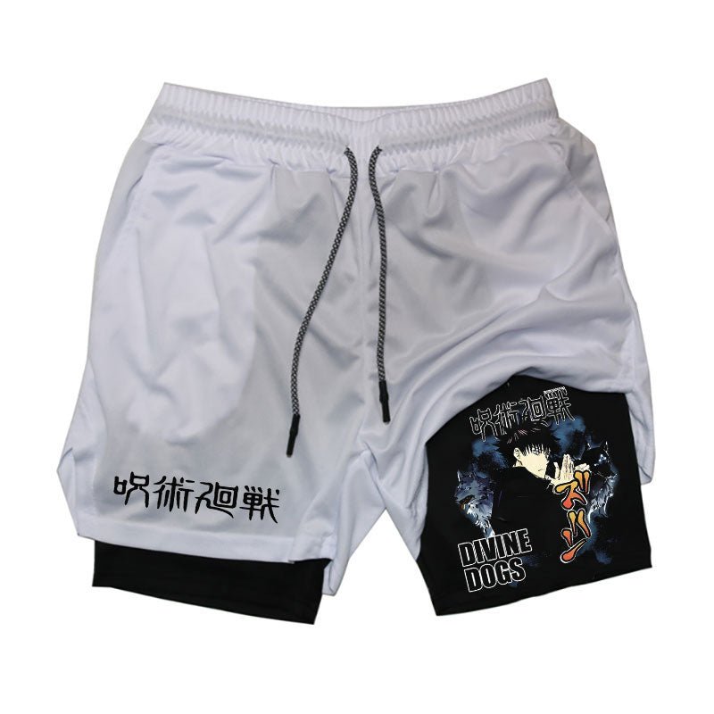 Men Running Shorts Summer Anime Jujutsu Kaisen Sportswear Short Pant 2 In 1 Training Workout Male Gym Fitness Sport Shorts - Yallafit
