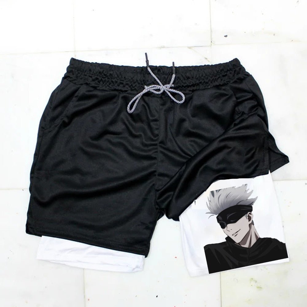 Men Running Shorts Summer Anime Jujutsu Kaisen Sportswear Short Pant 2 In 1 Training Workout Male Gym Fitness Sport Shorts - Yallafit