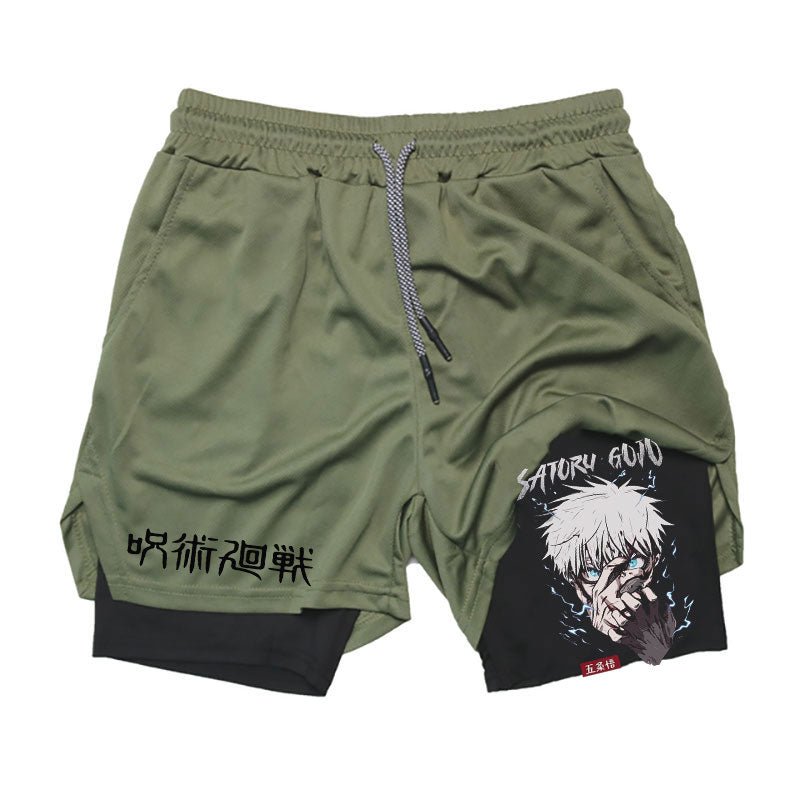 Men Running Shorts Summer Anime Jujutsu Kaisen Sportswear Short Pant 2 In 1 Training Workout Male Gym Fitness Sport Shorts - Yallafit
