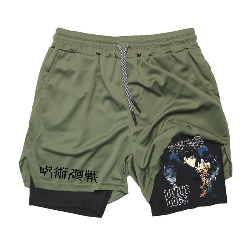Men Running Shorts Summer Anime Jujutsu Kaisen Sportswear Short Pant 2 In 1 Training Workout Male Gym Fitness Sport Shorts - Yallafit