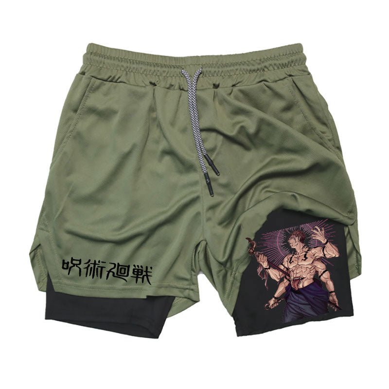 Men Running Shorts Summer Anime Jujutsu Kaisen Sportswear Short Pant 2 In 1 Training Workout Male Gym Fitness Sport Shorts - Yallafit