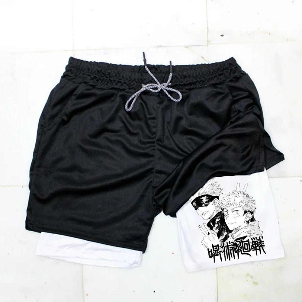 Men Running Shorts Summer Anime Jujutsu Kaisen Sportswear Short Pant 2 In 1 Training Workout Male Gym Fitness Sport Shorts - Yallafit