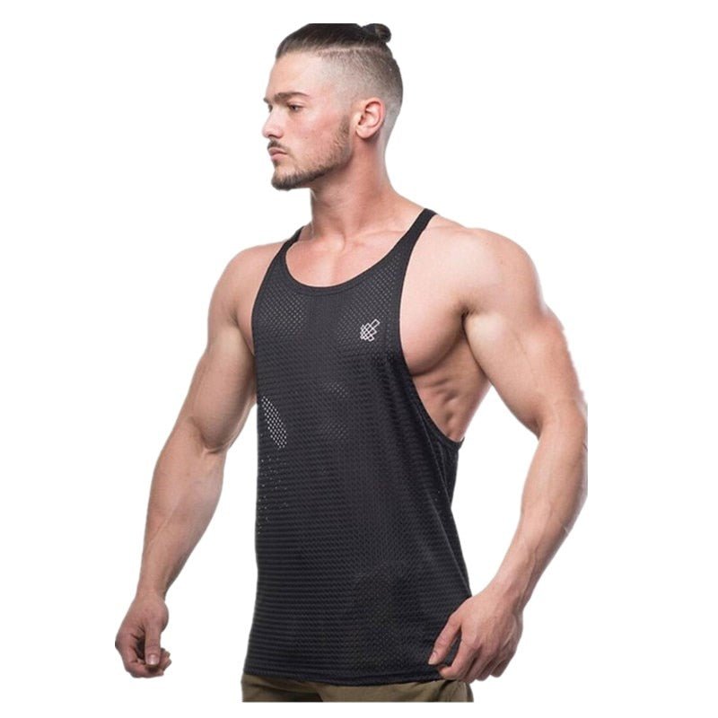Men Summer New Fashion Casual Brand Vest Polyester fabric Mesh Quick drying Breathable Men Gyms Fitness Bodybuilding Tank Tops - Yallafit 0