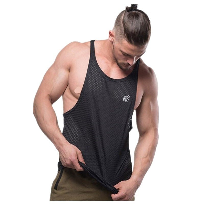 Men Summer New Fashion Casual Brand Vest Polyester fabric Mesh Quick drying Breathable Men Gyms Fitness Bodybuilding Tank Tops - Yallafit 0