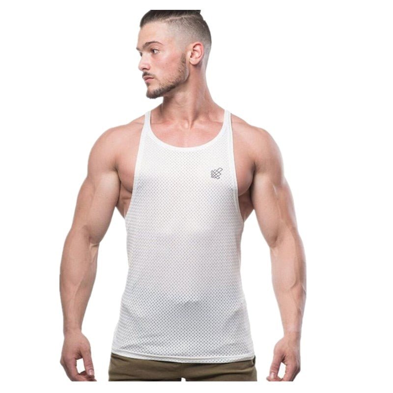 Men Summer New Fashion Casual Brand Vest Polyester fabric Mesh Quick drying Breathable Men Gyms Fitness Bodybuilding Tank Tops - Yallafit 0