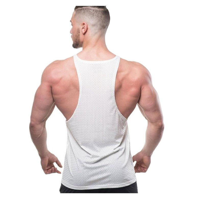 Men Summer New Fashion Casual Brand Vest Polyester fabric Mesh Quick drying Breathable Men Gyms Fitness Bodybuilding Tank Tops - Yallafit 0