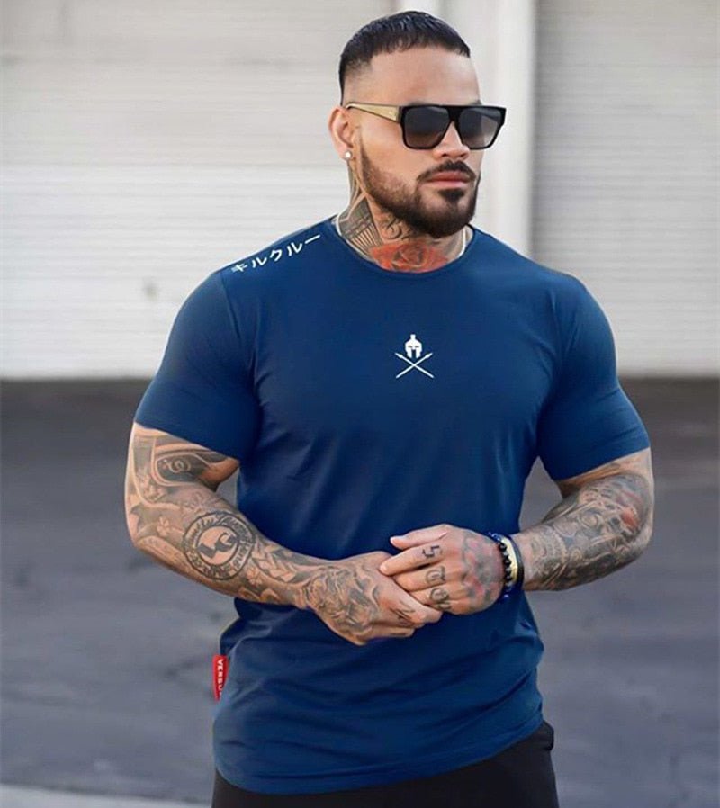 Men T Shirts Fashion Summer Bodybuilding Letter Printed Tshirt Men GYM Fitness Workout O-Neck Show Muscle - Yallafit 0