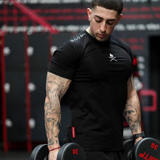 Men T Shirts Fashion Summer Bodybuilding Letter Printed Tshirt Men GYM Fitness Workout O-Neck Show Muscle - Yallafit 0