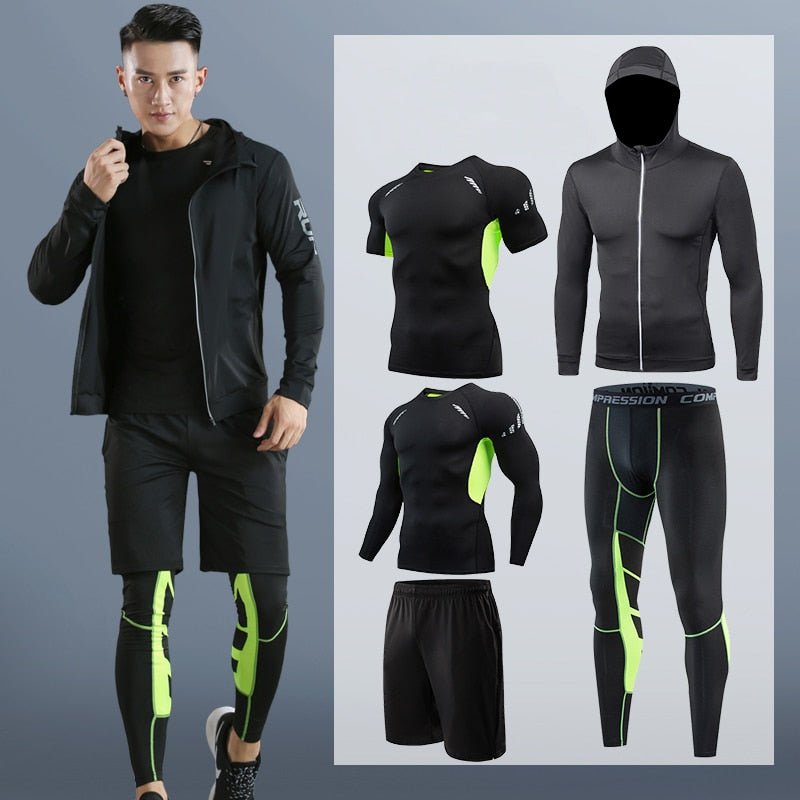 Men's Running Tracksuit Training Fitness Sportswear Set Compression Leggings Sport Clothes Gym Tight Sweatpants Rash Guard Lycra - Yallafit