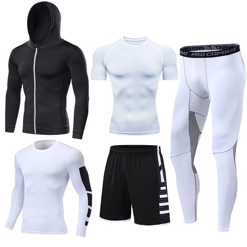 Men's Running Tracksuit Training Fitness Sportswear Set Compression Leggings Sport Clothes Gym Tight Sweatpants Rash Guard Lycra - Yallafit
