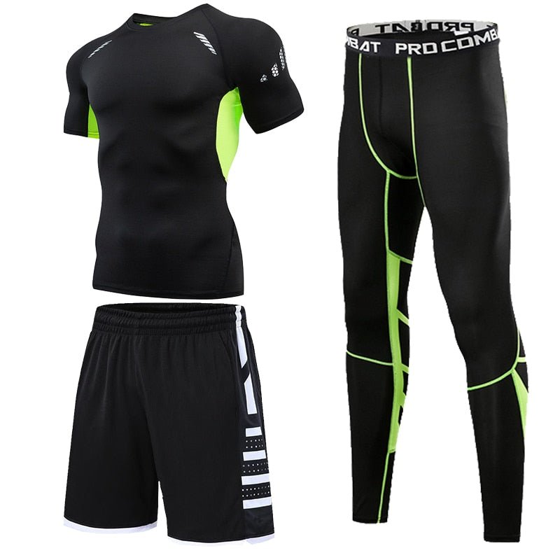 Men's Running Tracksuit Training Fitness Sportswear Set Compression Leggings Sport Clothes Gym Tight Sweatpants Rash Guard Lycra - Yallafit