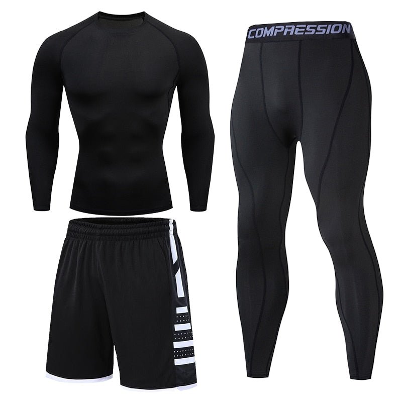 Men's Running Tracksuit Training Fitness Sportswear Set Compression Leggings Sport Clothes Gym Tight Sweatpants Rash Guard Lycra - Yallafit
