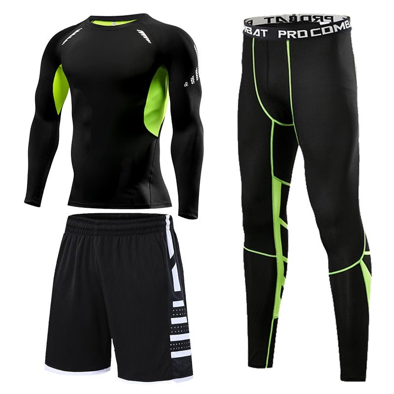 Men's Running Tracksuit Training Fitness Sportswear Set Compression Leggings Sport Clothes Gym Tight Sweatpants Rash Guard Lycra - Yallafit