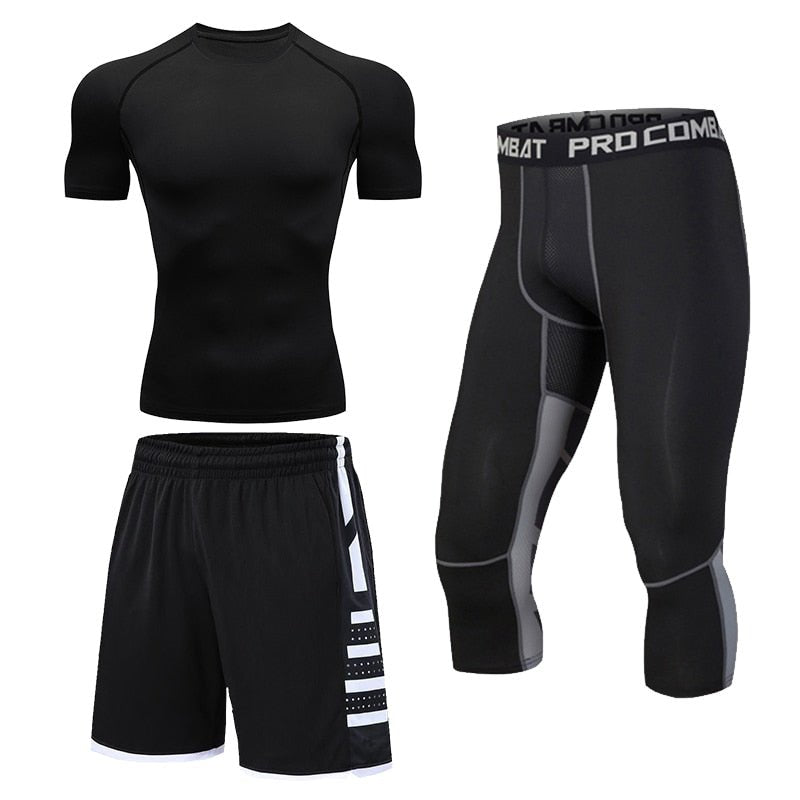 Men's Running Tracksuit Training Fitness Sportswear Set Compression Leggings Sport Clothes Gym Tight Sweatpants Rash Guard Lycra - Yallafit