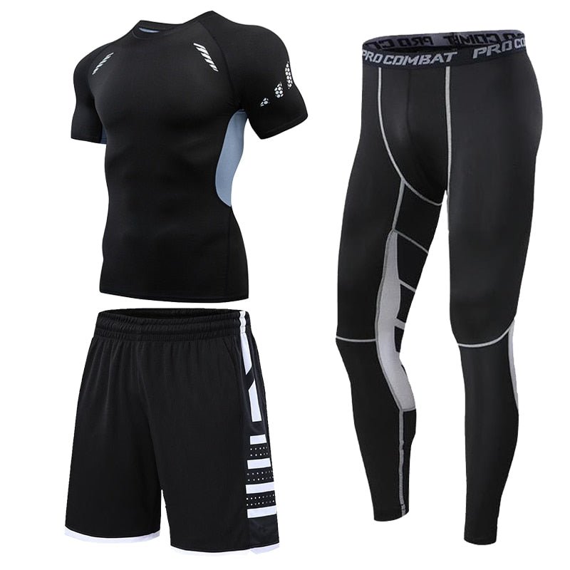 Men's Running Tracksuit Training Fitness Sportswear Set Compression Leggings Sport Clothes Gym Tight Sweatpants Rash Guard Lycra - Yallafit