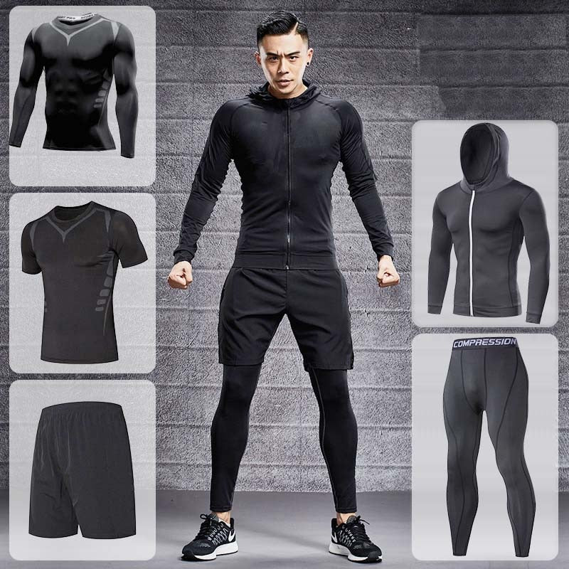 Men's Running Tracksuit Training Fitness Sportswear Set Compression Leggings Sport Clothes Gym Tight Sweatpants Rash Guard Lycra - Yallafit