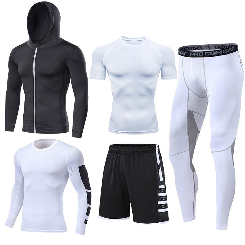 Men's Running Tracksuit Training Fitness Sportswear Set Compression Leggings Sport Clothes Gym Tight Sweatpants Rash Guard Lycra - Yallafit