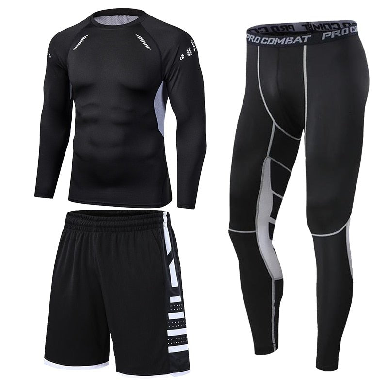 Men's Running Tracksuit Training Fitness Sportswear Set Compression Leggings Sport Clothes Gym Tight Sweatpants Rash Guard Lycra - Yallafit