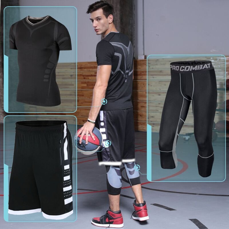 Men's Running Tracksuit Training Fitness Sportswear Set Compression Leggings Sport Clothes Gym Tight Sweatpants Rash Guard Lycra - Yallafit