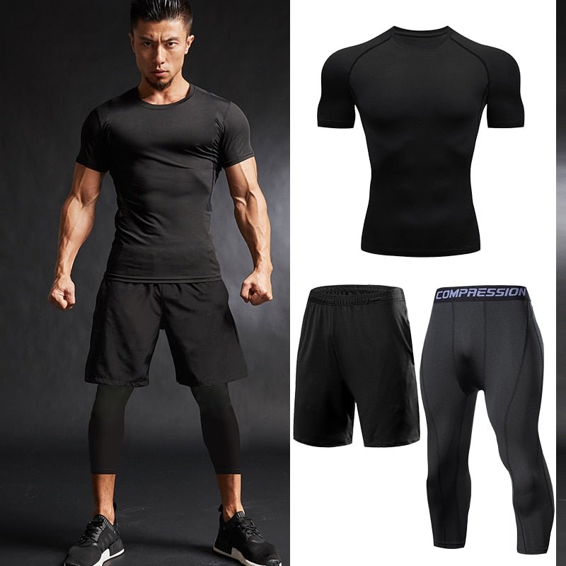 Men's Running Tracksuit Training Fitness Sportswear Set Compression Leggings Sport Clothes Gym Tight Sweatpants Rash Guard Lycra - Yallafit