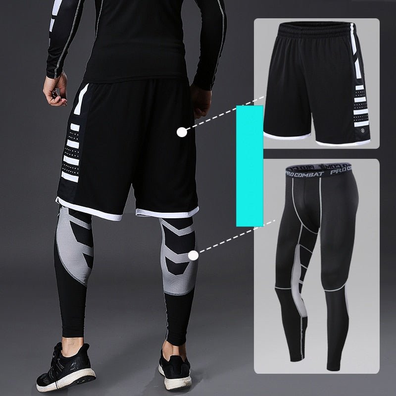 Men's Running Tracksuit Training Fitness Sportswear Set Compression Leggings Sport Clothes Gym Tight Sweatpants Rash Guard Lycra - Yallafit