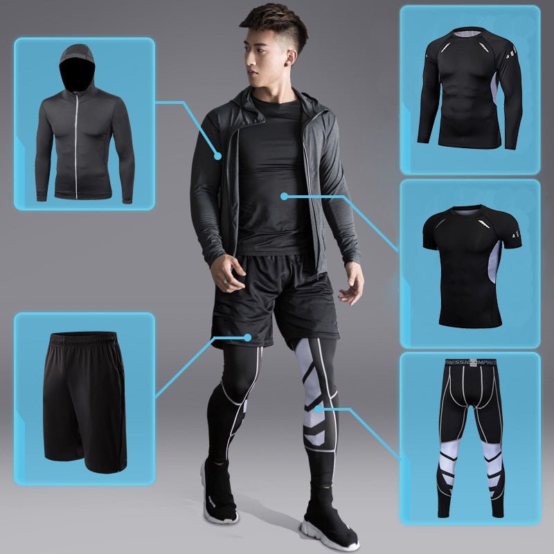 Men's Running Tracksuit Training Fitness Sportswear Set Compression Leggings Sport Clothes Gym Tight Sweatpants Rash Guard Lycra - Yallafit
