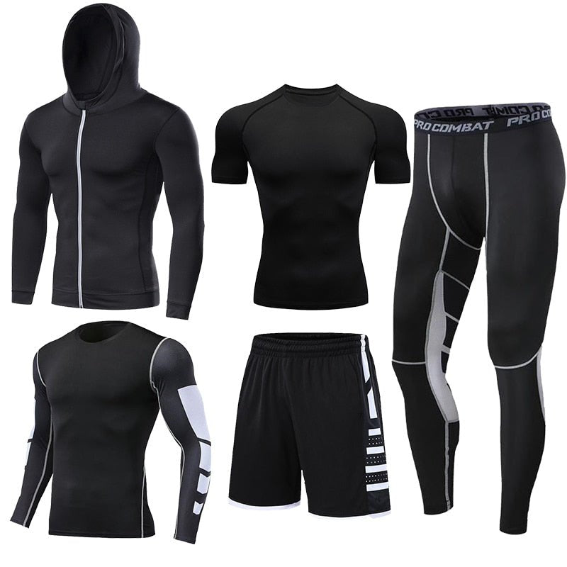 Men's Running Tracksuit Training Fitness Sportswear Set Compression Leggings Sport Clothes Gym Tight Sweatpants Rash Guard Lycra - Yallafit