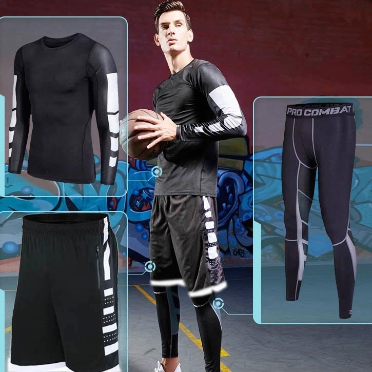 Men's Running Tracksuit Training Fitness Sportswear Set Compression Leggings Sport Clothes Gym Tight Sweatpants Rash Guard Lycra - Yallafit