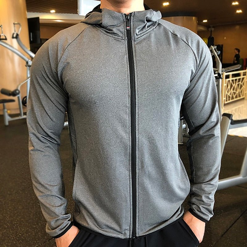 Men's Running Training Jackets Elastic Breathable Hoody Quick Dry Gym Hoodies Workout Fitness Clothing For Man Casual Sportwear - Yallafit 0