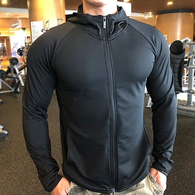 Men's Running Training Jackets Elastic Breathable Hoody Quick Dry Gym Hoodies Workout Fitness Clothing For Man Casual Sportwear - Yallafit 0