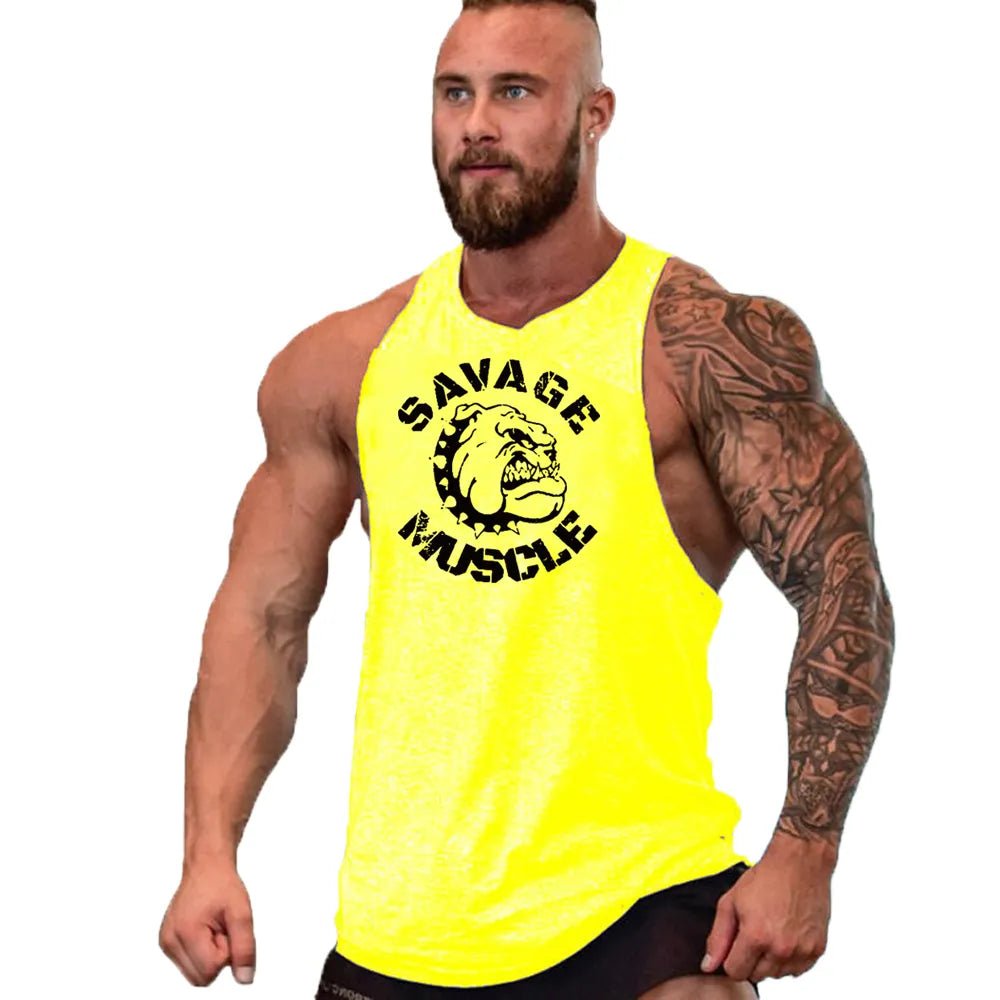 Men's Cotton Sleeveless shirt animal Bodybuilding Workout Tank Tops Muscle Fitness Shirts Male Gym Skull Beast Stringer Vest - Yallafit