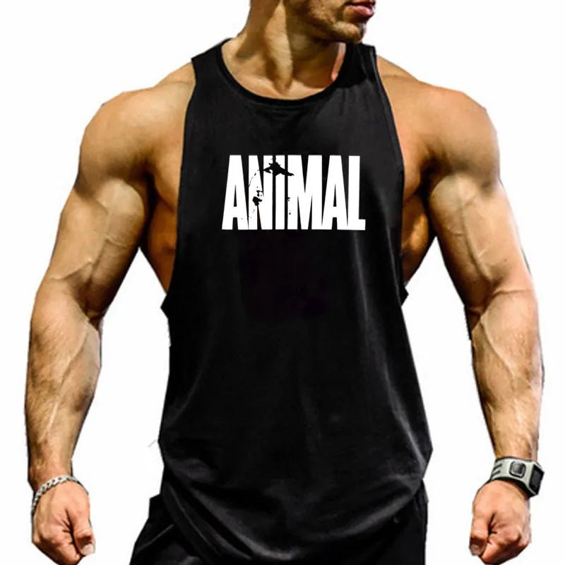 Men's Cotton Sleeveless shirt animal Bodybuilding Workout Tank Tops Muscle Fitness Shirts Male Gym Skull Beast Stringer Vest - Yallafit