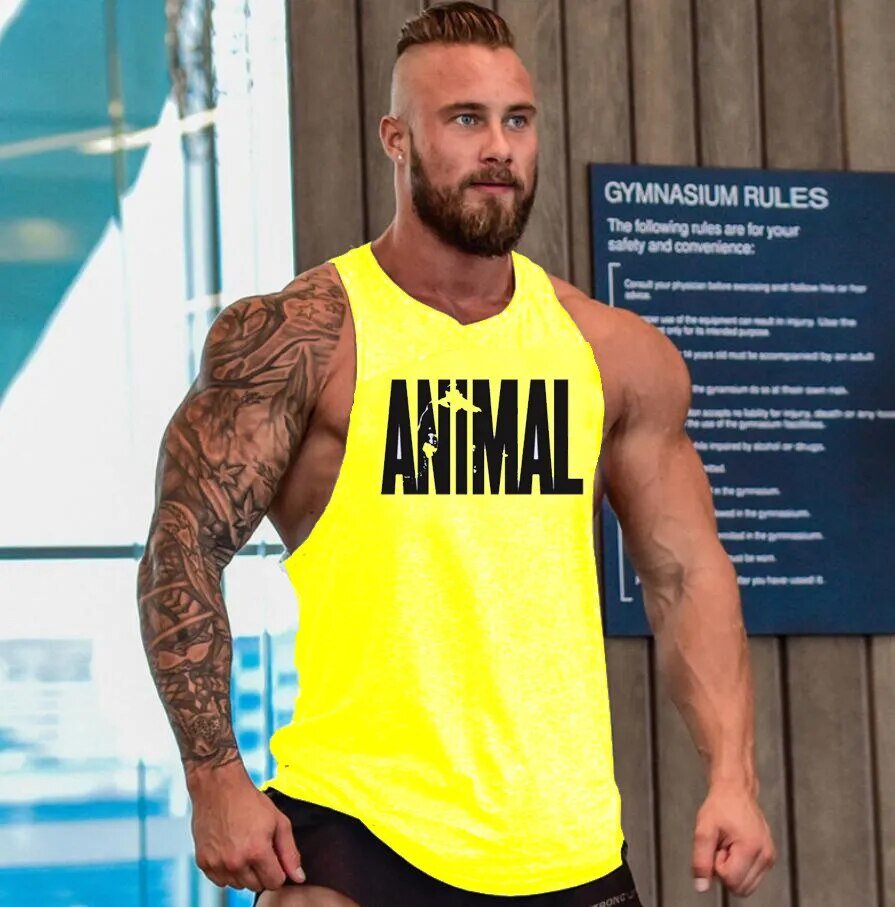 Men's Cotton Sleeveless shirt animal Bodybuilding Workout Tank Tops Muscle Fitness Shirts Male Gym Skull Beast Stringer Vest - Yallafit