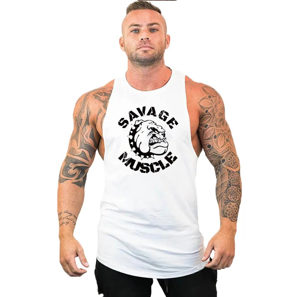 Men's Cotton Sleeveless shirt animal Bodybuilding Workout Tank Tops Muscle Fitness Shirts Male Gym Skull Beast Stringer Vest - Yallafit