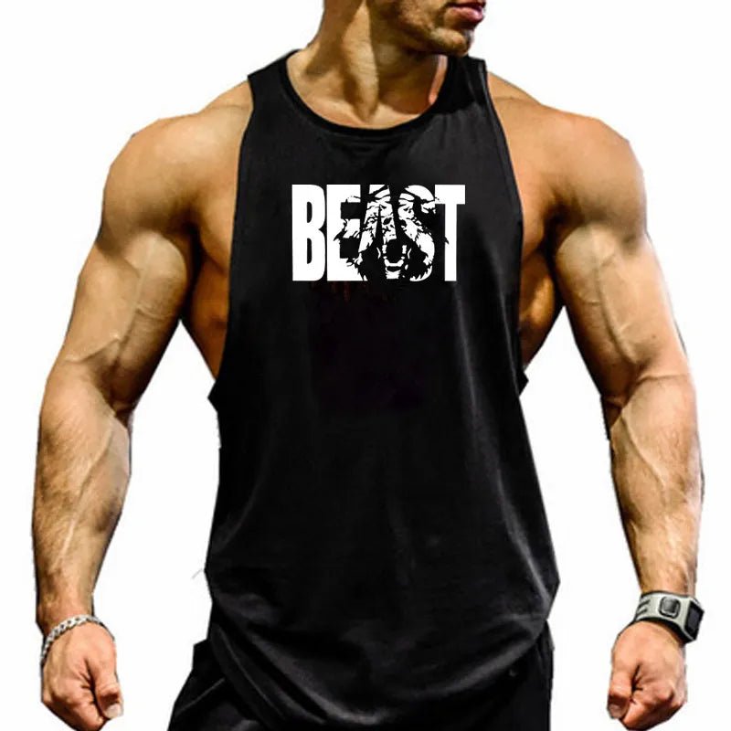 Men's Cotton Sleeveless shirt animal Bodybuilding Workout Tank Tops Muscle Fitness Shirts Male Gym Skull Beast Stringer Vest - Yallafit