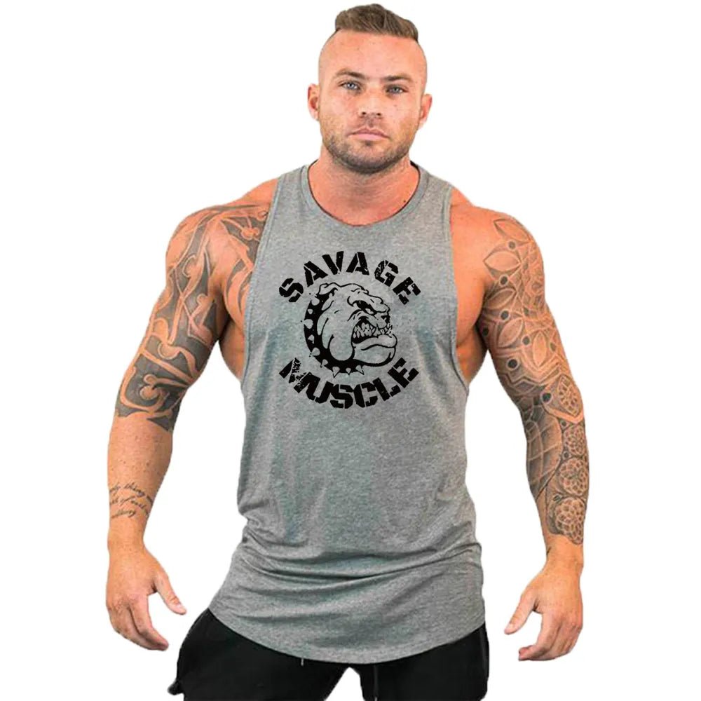 Men's Cotton Sleeveless shirt animal Bodybuilding Workout Tank Tops Muscle Fitness Shirts Male Gym Skull Beast Stringer Vest - Yallafit