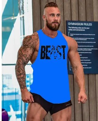 Men's Cotton Sleeveless shirt animal Bodybuilding Workout Tank Tops Muscle Fitness Shirts Male Gym Skull Beast Stringer Vest - Yallafit