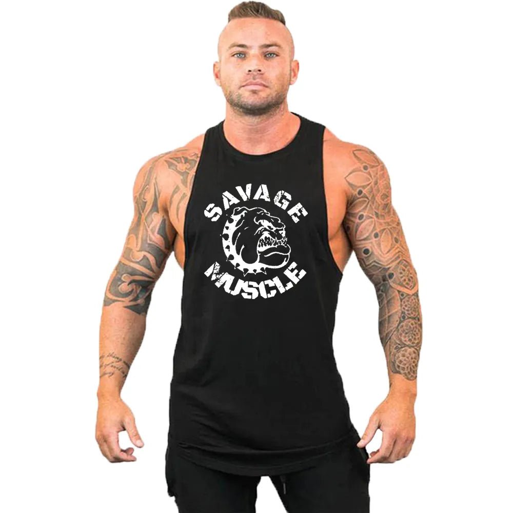 Men's Cotton Sleeveless shirt animal Bodybuilding Workout Tank Tops Muscle Fitness Shirts Male Gym Skull Beast Stringer Vest - Yallafit