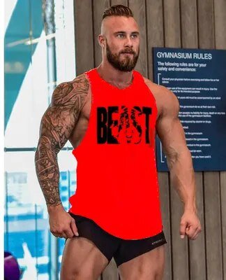 Men's Cotton Sleeveless shirt animal Bodybuilding Workout Tank Tops Muscle Fitness Shirts Male Gym Skull Beast Stringer Vest - Yallafit