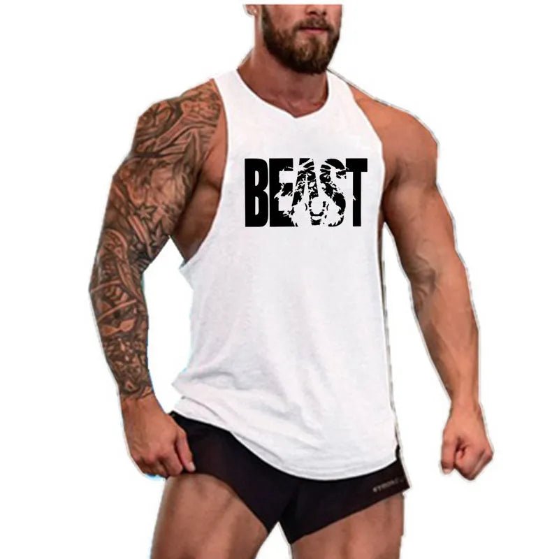 Men's Cotton Sleeveless shirt animal Bodybuilding Workout Tank Tops Muscle Fitness Shirts Male Gym Skull Beast Stringer Vest - Yallafit