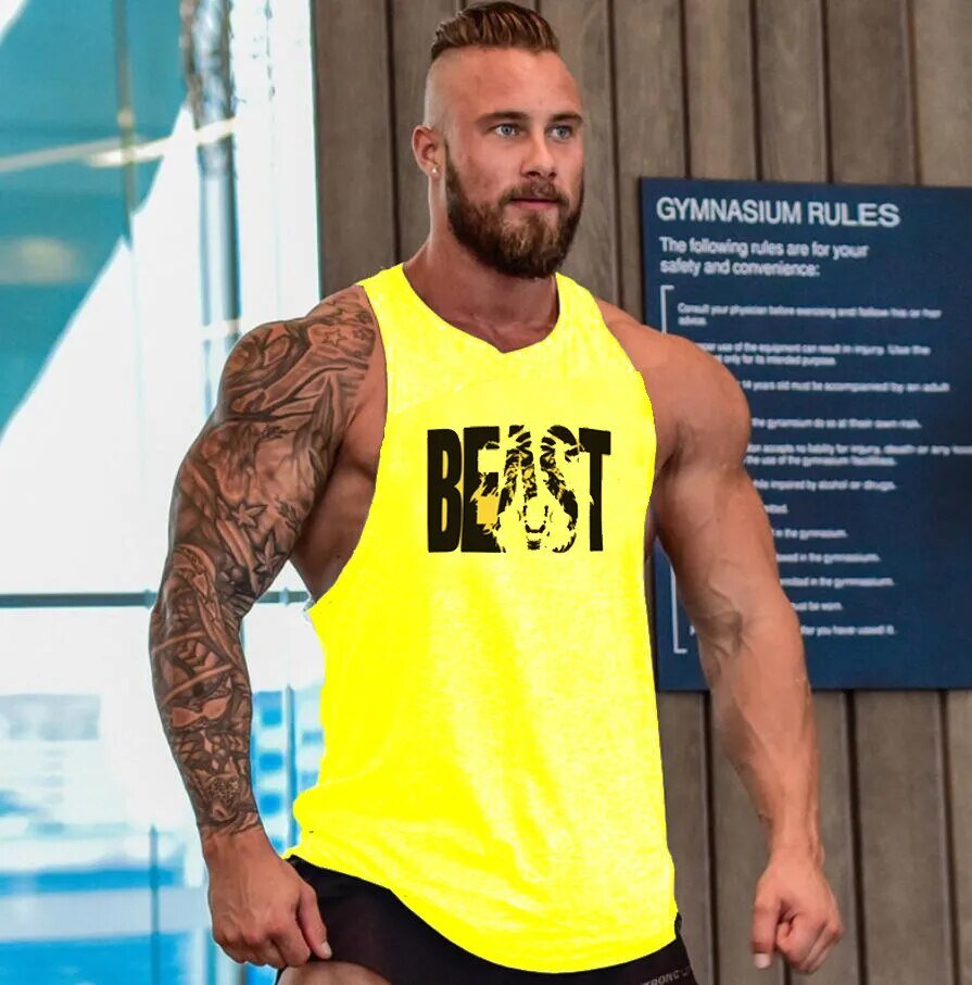 Men's Cotton Sleeveless shirt animal Bodybuilding Workout Tank Tops Muscle Fitness Shirts Male Gym Skull Beast Stringer Vest - Yallafit